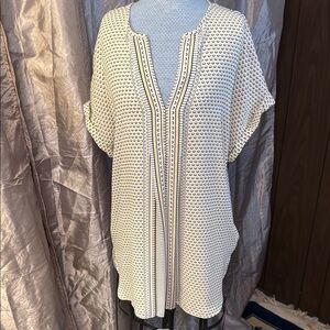 Max Studio Cream Short Sleeve Bib Collar Tunic